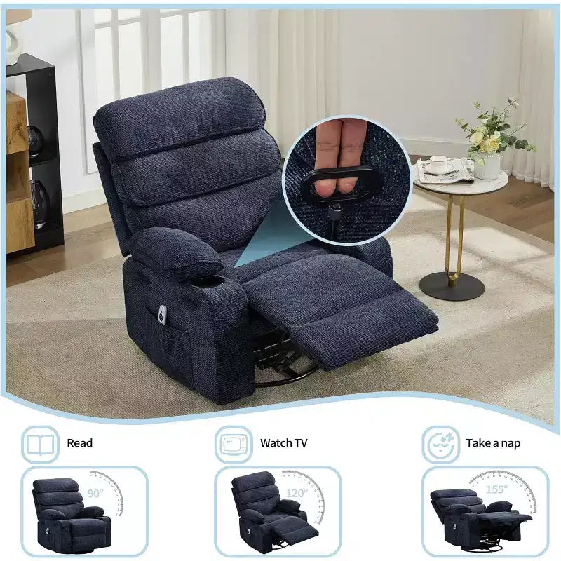 Fauteuil inclinable Acekool Massage Rocker, 8 points de vibration, pivotant, lin, porte-gobelets, 180 kg, pour salon