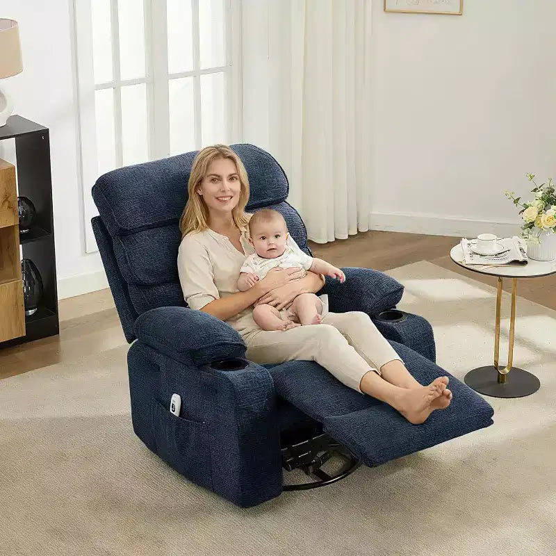 Fauteuil inclinable Acekool Massage Rocker, 8 points de vibration, pivotant, lin, porte-gobelets, 180 kg, pour salon