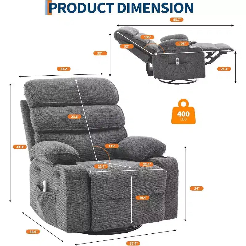 Fauteuil inclinable Acekool Massage Rocker, 8 points de vibration, pivotant, lin, porte-gobelets, 180 kg, pour salon