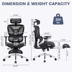 Ergonomic High Back Mesh Reclining Office Chair with Footrest, Dynamic Lumbar Support - Swivel Task Chair for Home & Gaming, Black