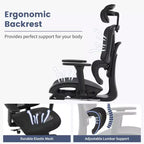 Ergonomic High Back Mesh Reclining Office Chair with Footrest, Dynamic Lumbar Support - Swivel Task Chair for Home & Gaming, Black