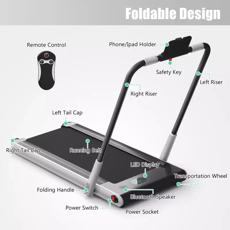 Gymax Tapis de course électrique 2 en 1 sous le bureau et moteur puissant, roues de transport flexibles, support de téléphone portable argent/noir/blanc