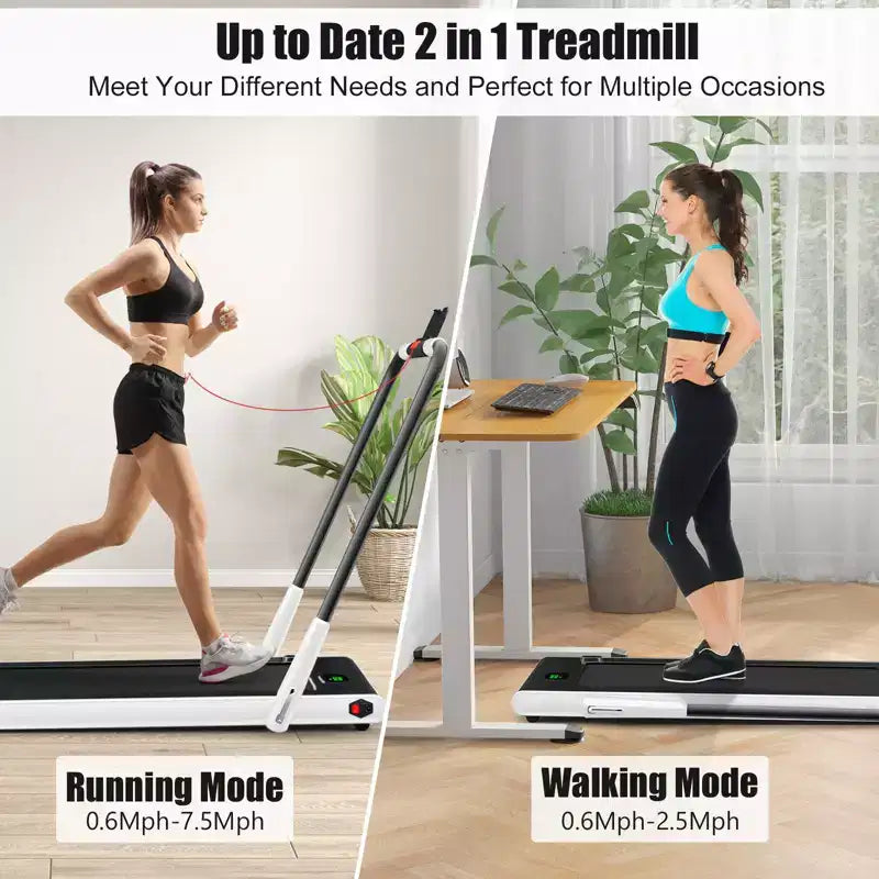 Gymax Tapis de course électrique 2 en 1 sous le bureau et moteur puissant, roues de transport flexibles, support de téléphone portable argent/noir/blanc