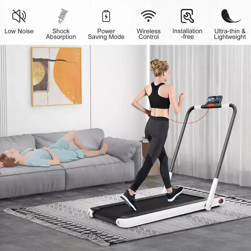 Gymax Tapis de course électrique 2 en 1 sous le bureau et moteur puissant, roues de transport flexibles, support de téléphone portable argent/noir/blanc