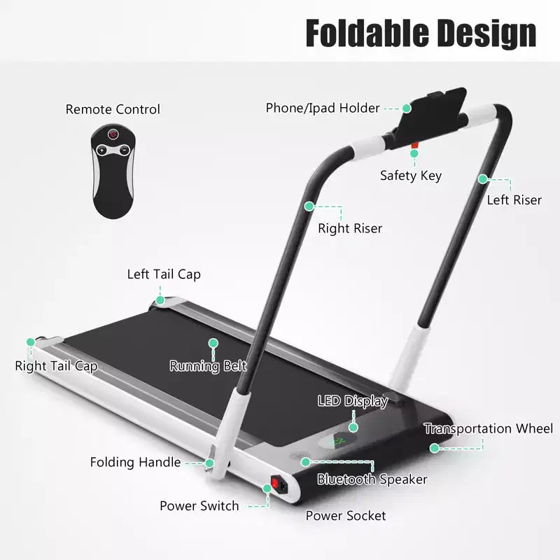 Gymax Tapis de course électrique 2 en 1 sous le bureau et moteur puissant, roues de transport flexibles, support de téléphone portable argent/noir/blanc