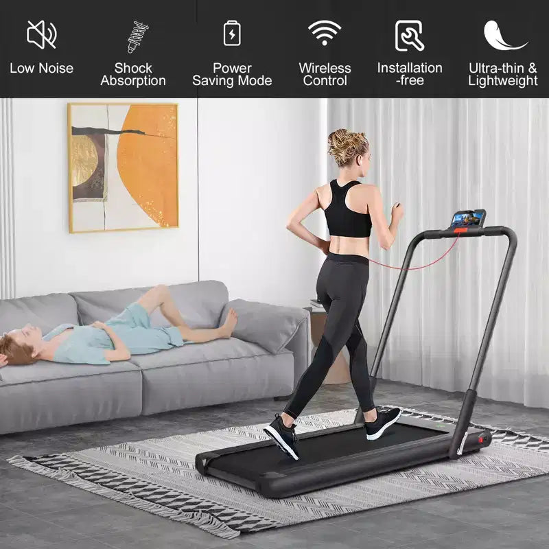 Gymax Tapis de course électrique 2 en 1 sous le bureau et moteur puissant, roues de transport flexibles, support de téléphone portable argent/noir/blanc
