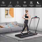 Gymax Tapis de course électrique 2 en 1 sous le bureau et moteur puissant, roues de transport flexibles, support de téléphone portable argent/noir/blanc
