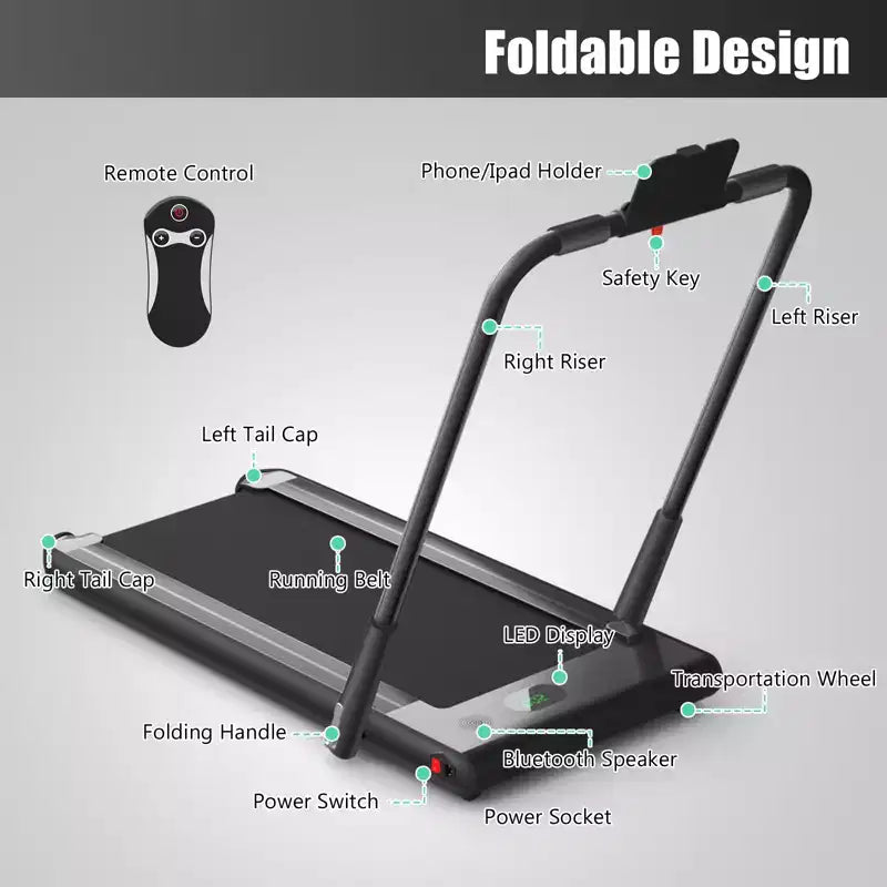 Gymax Tapis de course électrique 2 en 1 sous le bureau et moteur puissant, roues de transport flexibles, support de téléphone portable argent/noir/blanc