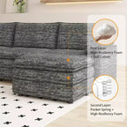 Acekool 108 Modular Sectional Sofa with Ottoman, Deep Seat Cloud Couch, Chenille, L-Shaped, for Living Room