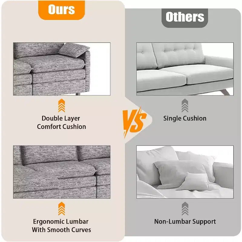 Acekool 108 Modular Sectional Sofa with Ottoman, Deep Seat Cloud Couch, Chenille, L-Shaped, for Living Room