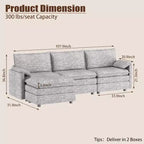 Acekool 108 Modular Sectional Sofa with Ottoman, Deep Seat Cloud Couch, Chenille, L-Shaped, for Living Room