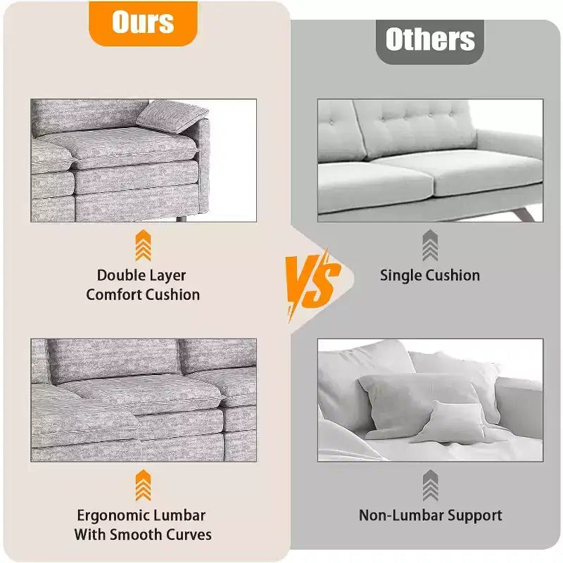 Acekool 108 Modular Sectional Sofa with Ottoman, Deep Seat Cloud Couch, Chenille, L-Shaped, for Living Room