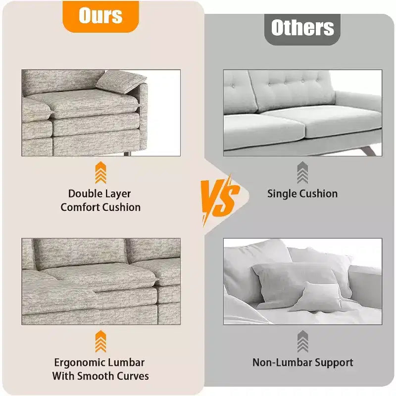 Acekool 108 Modular Sectional Sofa with Ottoman, Deep Seat Cloud Couch, Chenille, L-Shaped, for Living Room
