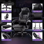 Acekool Ergonomic Gaming Chair for Adults, PU Leather, Massage Lumbar, Footrest, Adjustable, for Office or Gaming