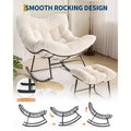 Oversized Papasan Rocking Chair with Ottoman and Soft Plush Cushion, Lounge Chair with Footrest and Sturdy Metal Frame, Egg Rocker for Living Room