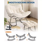 Oversized Papasan Rocking Chair with Ottoman and Soft Plush Cushion, Lounge Chair with Footrest and Sturdy Metal Frame, Egg Rocker for Living Room