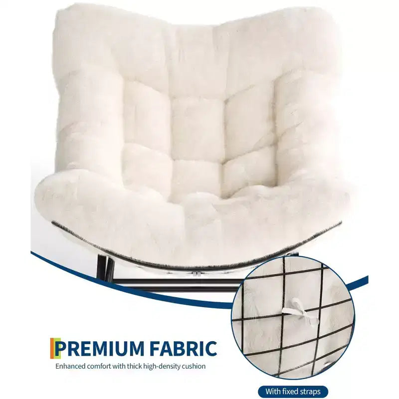 Oversized Papasan Rocking Chair with Ottoman and Soft Plush Cushion, Lounge Chair with Footrest and Sturdy Metal Frame, Egg Rocker for Living Room