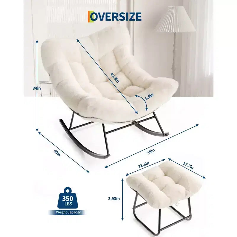 Oversized Papasan Rocking Chair with Ottoman and Soft Plush Cushion, Lounge Chair with Footrest and Sturdy Metal Frame, Egg Rocker for Living Room