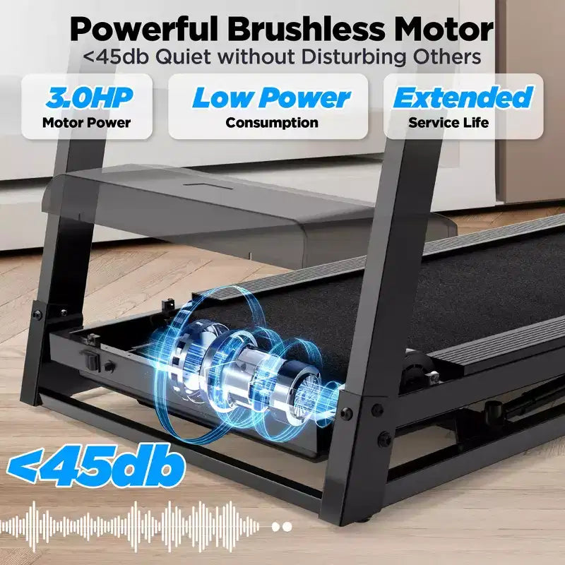 Tapis de course portable 3,5 CV – Compact, Bluetooth, contrôle par application et 71 programmes, 3 niveaux d'inclinaison pour le jogging et la course à pied à la maison/au bureau