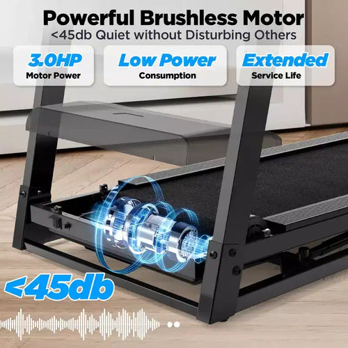 Tapis de course portable 3,5 CV – Compact, Bluetooth, contrôle par application et 71 programmes, 3 niveaux d'inclinaison pour le jogging et la course à pied à la maison/au bureau