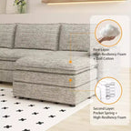 Grand canapé d'angle modulaire 108 places assises profondes, pouf inclus, sièges extra larges et confortables pour salon ou appartement