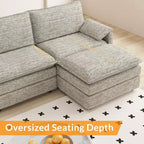 Grand canapé d'angle modulaire 108 places assises profondes, pouf inclus, sièges extra larges et confortables pour salon ou appartement
