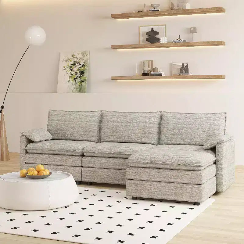 Spacious Modular Sectional Sofa 108 Deep Seat, Ottoman Included, Extra Large Comfort Seating for Living Room or Apartment