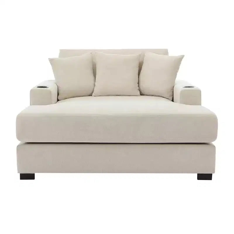 GDFStudio Polly Oversized Chenille Chaise Lounger Sofa with Charge Station and Cup Holders