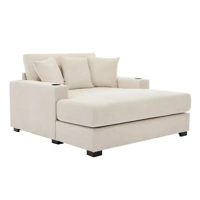 GDFStudio Polly Oversized Chenille Chaise Lounger Sofa with Charge Station and Cup Holders