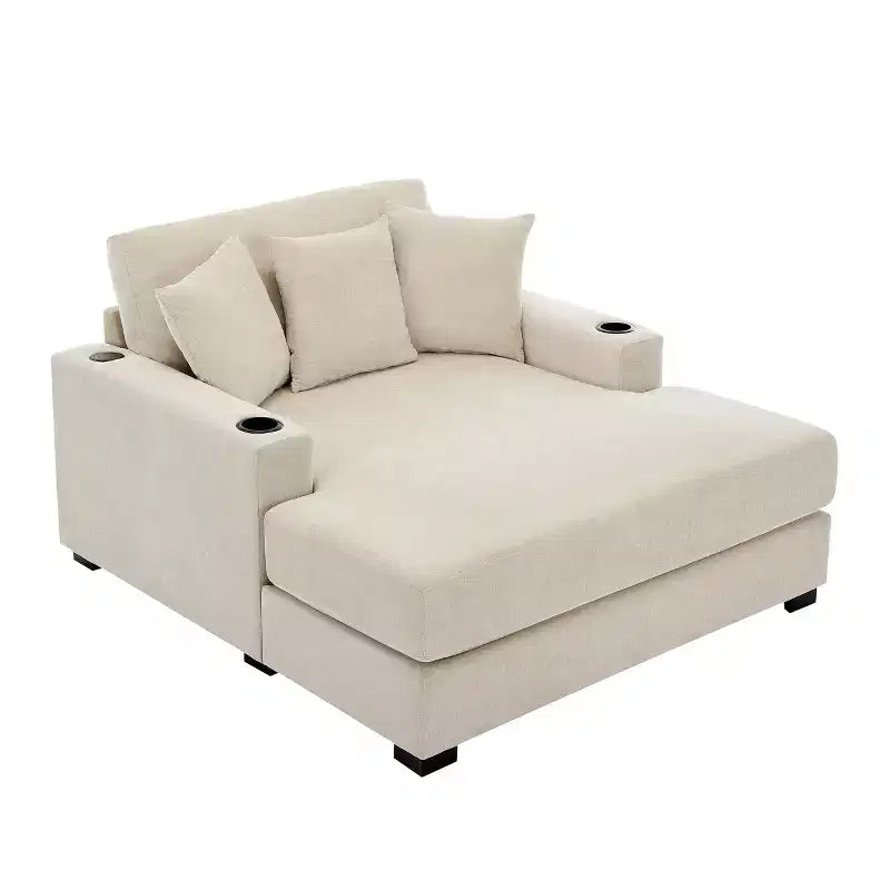 GDFStudio Polly Oversized Chenille Chaise Lounger Sofa with Charge Station and Cup Holders