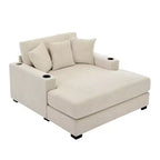 GDFStudio Polly Oversized Chenille Chaise Lounger Sofa with Charge Station and Cup Holders