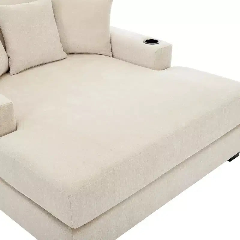 GDFStudio Polly Oversized Chenille Chaise Lounger Sofa with Charge Station and Cup Holders