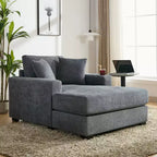 GDFStudio Polly Oversized Chenille Chaise Lounger Sofa with Charge Station and Cup Holders