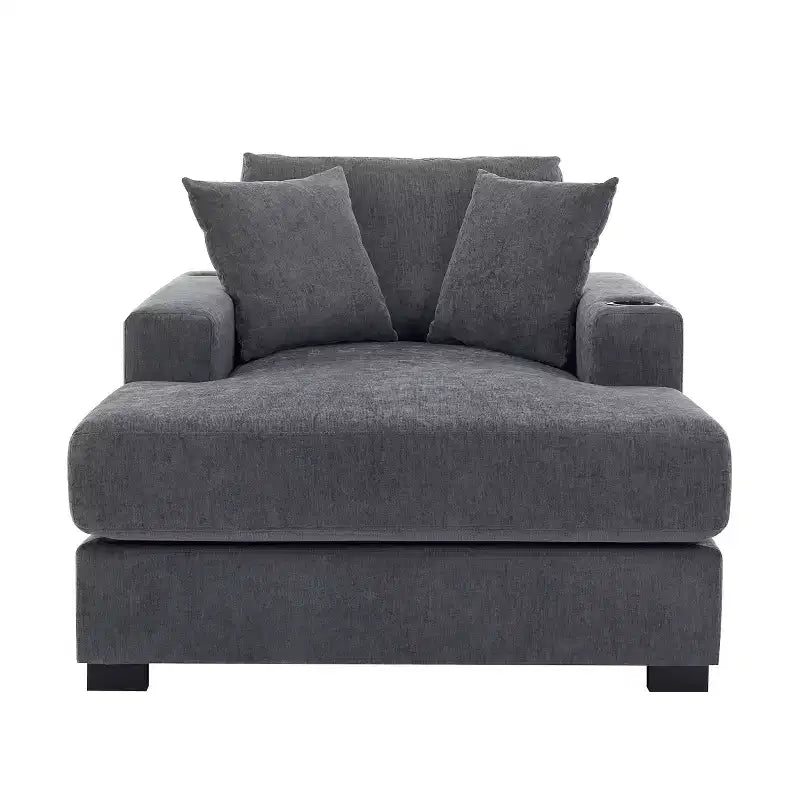 GDFStudio Polly Oversized Chenille Chaise Lounger Sofa with Charge Station and Cup Holders