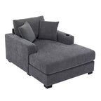 GDFStudio Polly Oversized Chenille Chaise Lounger Sofa with Charge Station and Cup Holders