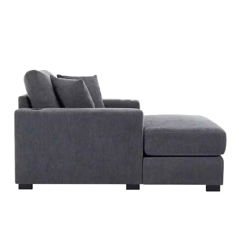 GDFStudio Polly Oversized Chenille Chaise Lounger Sofa with Charge Station and Cup Holders