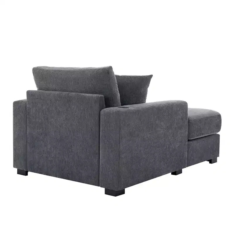 GDFStudio Polly Oversized Chenille Chaise Lounger Sofa with Charge Station and Cup Holders
