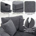 GDFStudio Polly Oversized Chenille Chaise Lounger Sofa with Charge Station and Cup Holders