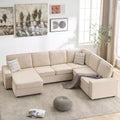 Sofa, Modular Sectional Oversized  Convertible U-Shaped Chaise Sleeper Sofa Wide Armrests Corduroy Cloud Couch for Living Room/Bedroom Beige
