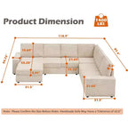 Sofa, Modular Sectional Oversized  Convertible U-Shaped Chaise Sleeper Sofa Wide Armrests Corduroy Cloud Couch for Living Room/Bedroom Beige