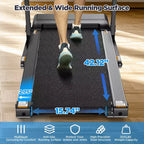 Tapis roulant inclinable de 3 CV avec capacité de 136 kg, tapis de course pliable pour la maison avec deux haut-parleurs, 64+7 programmes, course virtuelle avec application, tapis de marche et de jogging