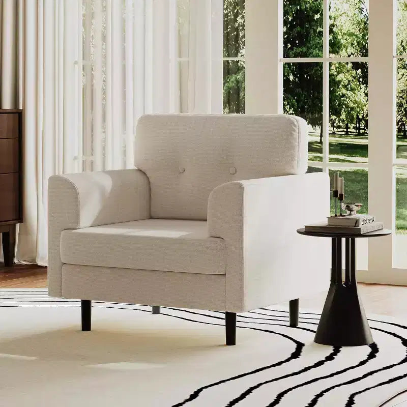 Fauteuil d'appoint ergonomique en lin Acekool, accoudoirs larges et mousse haute densité, fauteuil moderne une place pour le salon