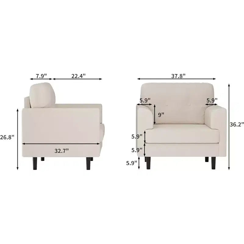 Fauteuil d'appoint ergonomique en lin Acekool, accoudoirs larges et mousse haute densité, fauteuil moderne une place pour le salon