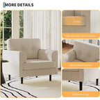Fauteuil d'appoint ergonomique en lin Acekool, accoudoirs larges et mousse haute densité, fauteuil moderne une place pour le salon