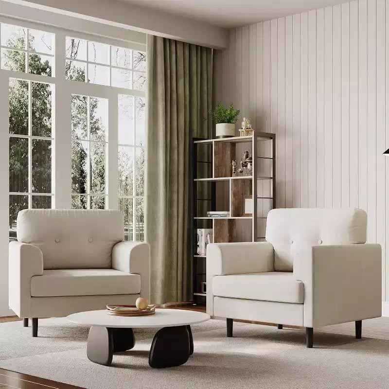 Fauteuil d'appoint ergonomique en lin Acekool, accoudoirs larges et mousse haute densité, fauteuil moderne une place pour le salon