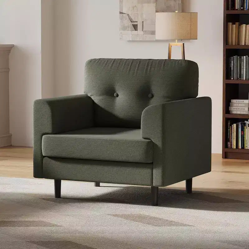 Fauteuil d'appoint ergonomique en lin Acekool, accoudoirs larges et mousse haute densité, fauteuil moderne une place pour le salon