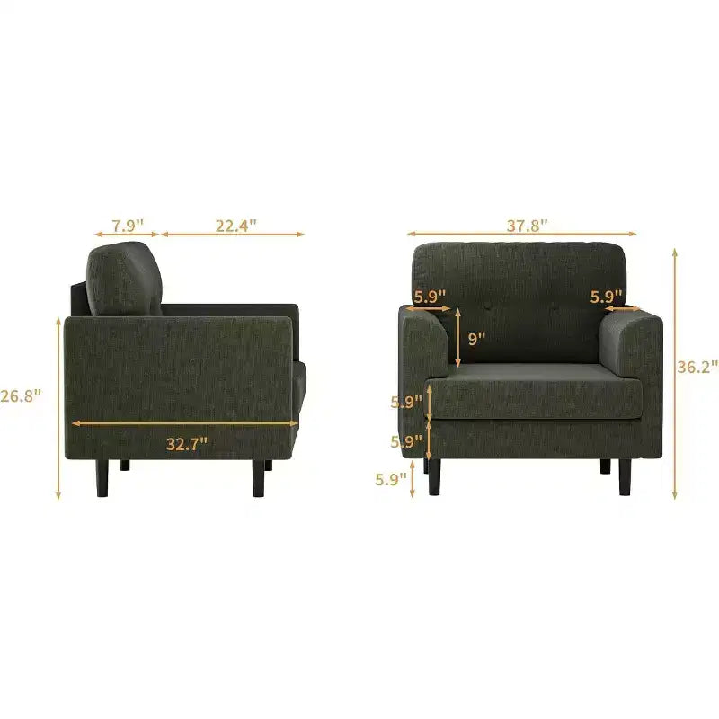 Fauteuil d'appoint ergonomique en lin Acekool, accoudoirs larges et mousse haute densité, fauteuil moderne une place pour le salon