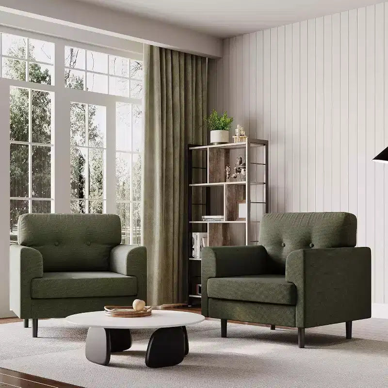Fauteuil d'appoint ergonomique en lin Acekool, accoudoirs larges et mousse haute densité, fauteuil moderne une place pour le salon
