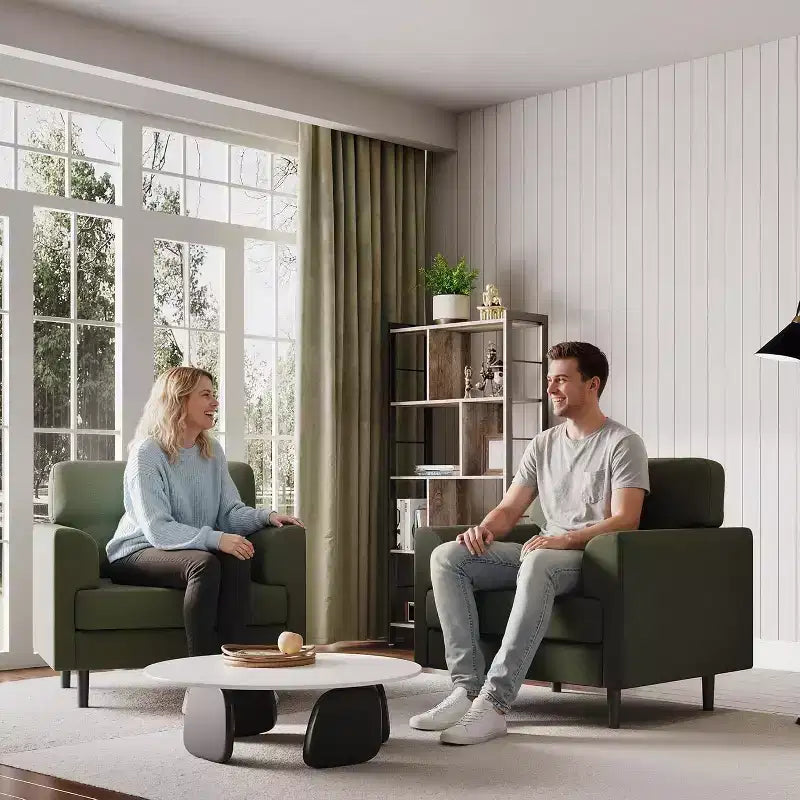Fauteuil d'appoint ergonomique en lin Acekool, accoudoirs larges et mousse haute densité, fauteuil moderne une place pour le salon
