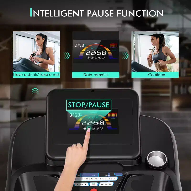 Tapis de course Gymax 4,75 CV avec application et inclinaison automatique Tapis de course pliable avec haut-parleurs Bluetooth et écran LED Machine de course électrique